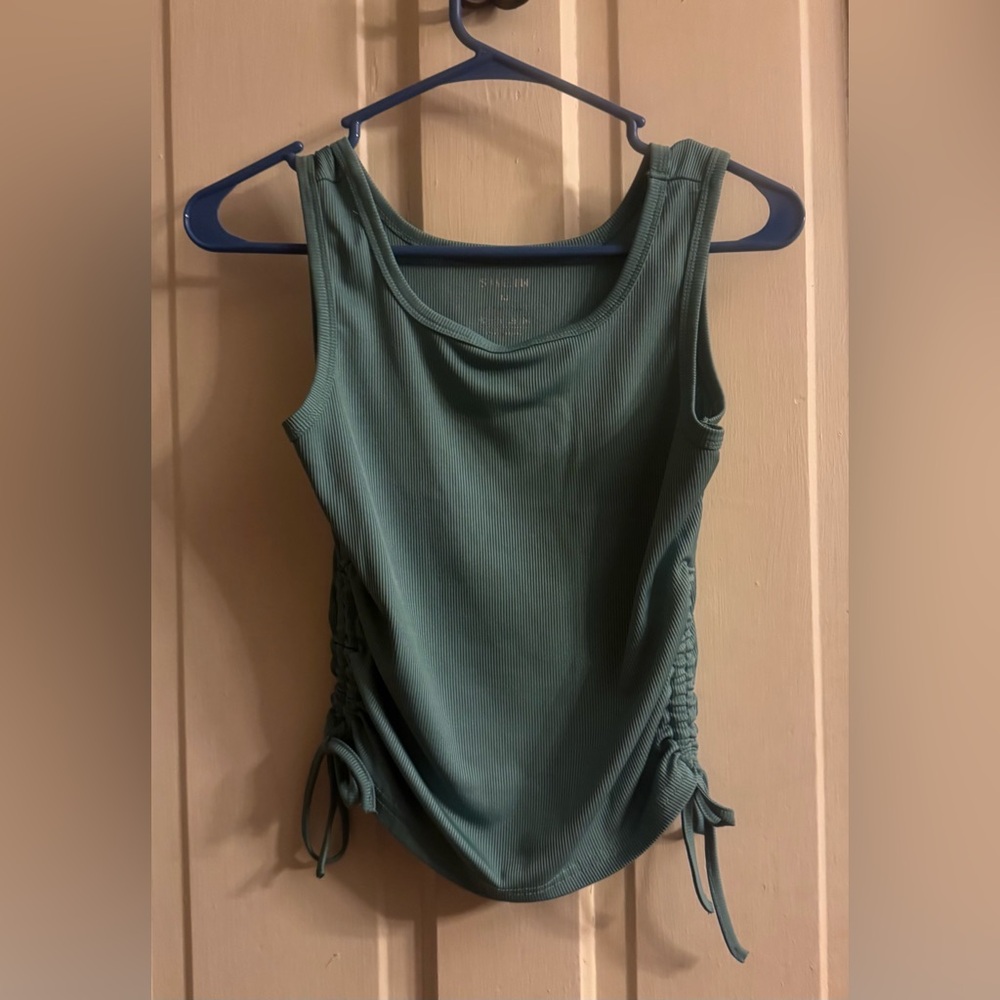 SHEIN Ribbed Side-Ruched Tank Top in Teal